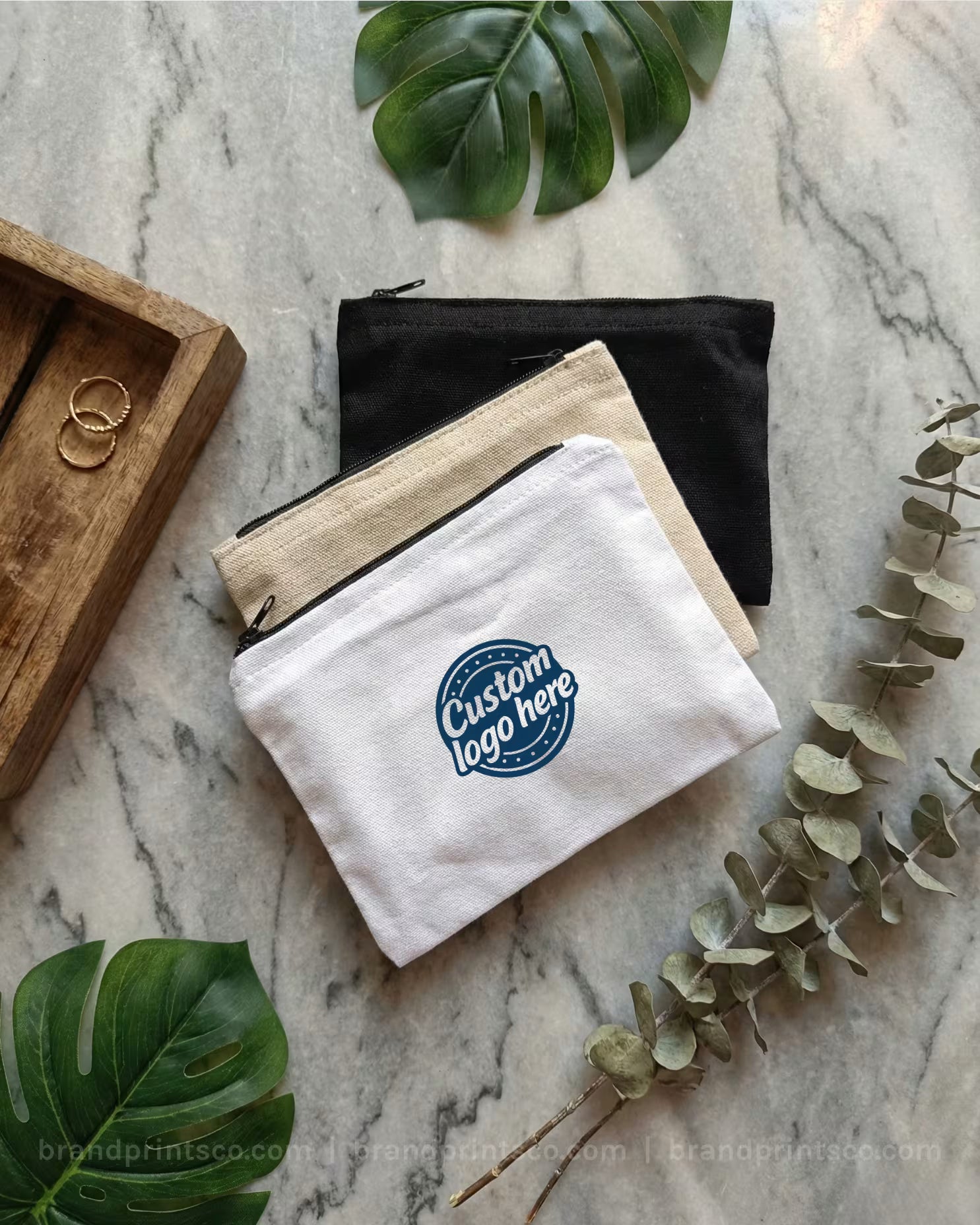 Custom Cotton Zipper Pouches – MOQ 50 | Multi-Color Print